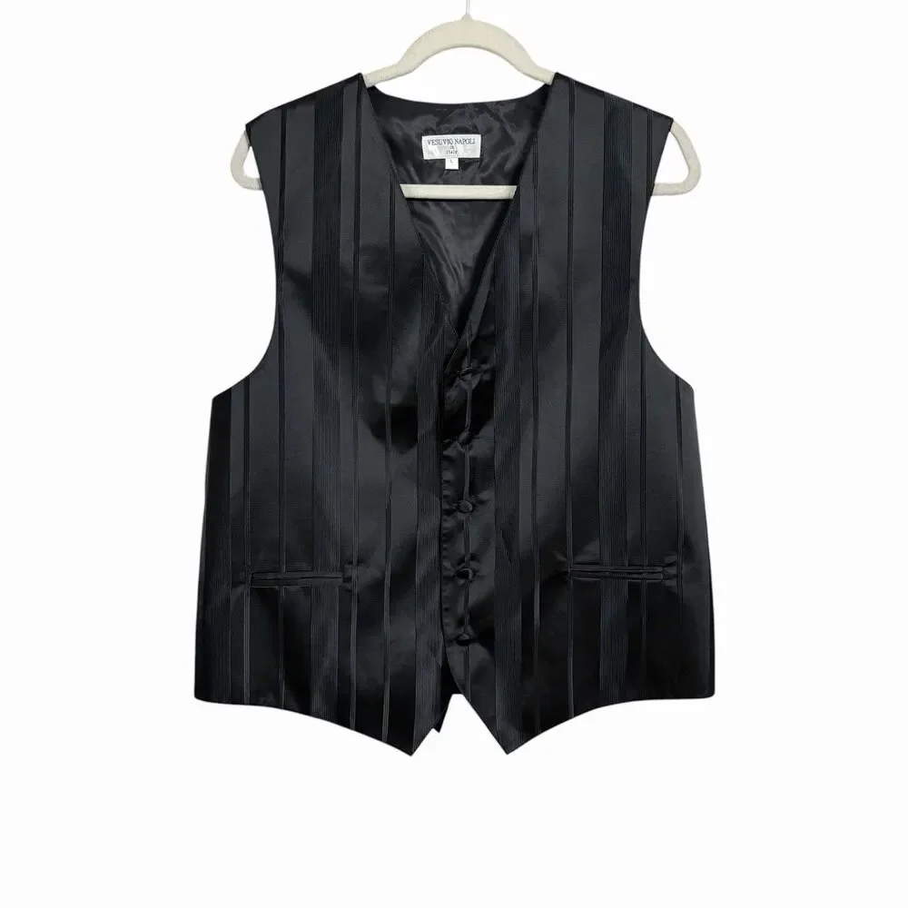 Vesuvio Napoli Men's Sz L Black Dress Vest Woven Striped Design Made In Italy